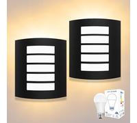Unikcst 2X Outside Wall Lights Mains Powered IP44 Waterproof Outdoor Wall Light Matte Black External Sconce Lamp for Front Door Porch Indoor, Incl.12W LED E27 Bulbs Warm White