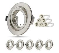 Unikcst 6X LED Downlights for Ceiling Round GU10 Spotlight Fittings Brushed Chrome Downlighter Bezel Swivel Spot Lights Frame 240V with GU10 Lampholder, Outer Diameter 98mm, Cutout 76-90mm