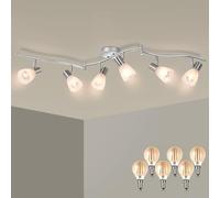 Unikcst Modern LED Ceiling Light Rotatable 6 Way E14 Spotlight Bar | Brushed Nickel Spots Fitting for Kitchen Living Room with 6X 4W LED Bulbs Warm White