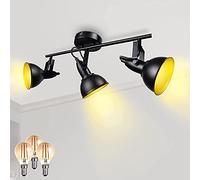 Unikcst Spotlights Ceiling Lights Rotatable 3 Way Retro Kitchen Spot Light Fittings Black Spotbars 240V for Living Room, Incl. 3X 4W E14 LED Bulbs 2700K