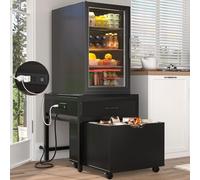 Unikito Mini Fridge Stand with Drawer Storage and Power Outlet, Heavy Duty Mobile Mini Fridge Shelf with Lockable Wheels, Beverage Refrigerator Table Stand, 22.8" L x 21.6" W, Max Load 300 LBS, Black