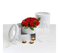 UNIKPACKAGING Premium Quality Round Flower/Gift Box 2 TIER w Lid, Size 7.8 dia x 7 inch for Luxury Arrangements (White)