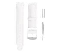 unilabo Leather watch band compatible for Swatch 19mm watch strap（not for skin series, Black (19mm, White)