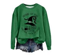 unilarinna Halloween Pullover Home of The Wicked Witch and Her Pack of Dog Letters Print Sweatshirt Long T-Shirt Halloween Costume Women's Long Sleeve Crew Neck Autumn Winter Jumper Shirts, Green, L