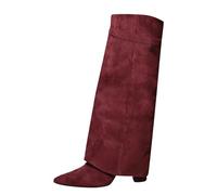 unilarinna Overknee Boots Women's Boots with Heel Knee Boots Women's Fold Over Shark Boots Overknee Block Heel Transition Boots Dressy Knee Boots Medieval Shoes Retro Women's Boots, Wine Red, 6 UK