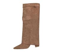 unilarinna Overknees Boots Women's - Fold Over Shark Boots Knee-High Boots with Heel Block Heel Transition Boots Dressy Knee Boots Medieval Shoes Retro Women's Boots Women's Boots, coffee, 8.5 UK