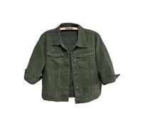 Unilexi Women's 3/4 Sleeve Colored Cropped Denim Jacket Light Wash Short Jean Jacket Trucker Coat, Armygreen, Medium