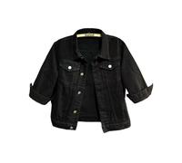 Unilexi Women's 3/4 Sleeve Colored Cropped Denim Jacket Light Wash Short Jean Jacket Trucker Coat, Black, XL