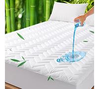 UNILIBRA - Waterproof Bamboo Mattress Protector Double Bed Quilted Breathable Mattress Cover with 6-19 Inch Deep Pocket for Double Bed