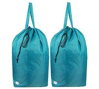 UniLiGis Tear Proof Nylon Laundry Bag with Handles (2 Pack),Travel Laundry Bag with Drawstring Closure,Dirty Clothes Bag Fit Most Laundry Hamper or Basket,27.5x34.5 in,Blue Aqua