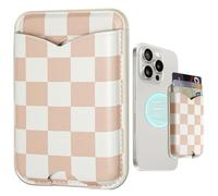 Unilily for MagSafe Wallet, Magnetic Wallet for iPhone with Strong 3800Gs Magnets, Slim PU Leather Magnetic Card Holder for iPhone 16/15/14/13/12 Series, RFID Blocking, Holds 3 Cards (Tan Checkered)