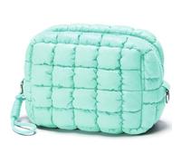 Unilily Quilted Makeup Bag Puffy Cosmetic Bag Cute Puffer Travel Toiletry Bag for Women, Makeup Pouch for Purse Quilted Cosmetic Pouch for Essentials Toiletries, Gift for Women, Girls, Aqua, S, Small