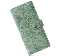 Unilily Slim Wallet Women RFID Blocking Vegan Leather Bifold Clutch Wallet Credit Card Holder with 2 ID Windows & Zip Pocket, Floral Green, Classic