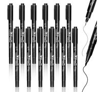 unillea 12pcs Twin Tip Permanent Marker Pens, Black Marker Pens, Black Felt Tip Pens for Drawing Writing and Labelling Long-lasting Bold Markers Ideal for Artists, Office and School Use