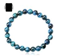 unillea 8mm Sky Blue Tiger Eye Gemstone Beads Bracelet, Natural Healing Crystal Stretch Bracelet for Women Men, Calming Energy Stone Jewelry Gift with Pouch