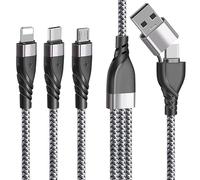 Unillous Multi Charger Cable, [1.2M] USB A/USB C 5 in 1 Multiple Charging Cable Nylon Braided Fast Charge with iP Micro USB Type C Connector for Android Samsung, Huawei, Nokia, LG, Kindle, PS5