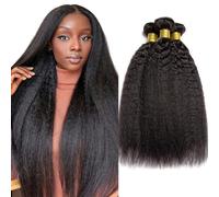UNILO Human Hair Bundles 12A, Yaki Straight Bundle Human Hair 18 20 22 Inch Brazilian Kinky Straight 3 Bundles Total 300G Double Weft Sewing No Shedding