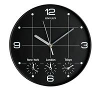 Unilux 400094567 Wall Black Clock World Time Display-Suitable for Shops, Offices, Local