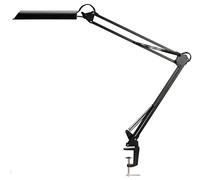 Unilux Swingo LED Desk Lamp, 9W Office Task Light with 3-Level Dimmer, Double Articulated Spring-Balanced Arm, Base or Clamp Mount, Warm White, Black