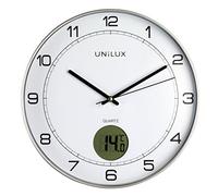 Unilux Tempus 400094592 Non-Ticking Silent Wall Clock 2 in 1 with Digital Display for Temperature Grey with Thermometer, 30 cm, LCD Degrees Celsius Analogue Clock