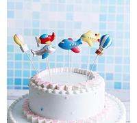 Unimall Pack of 6 Aeroplane Cake Toppers, 2D Hot Air Balloons, Cake Picks, Baby Shower, Boys, Girls, Birthday Party, Cake Decorations, Accessories