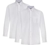 UniMark 2 Pack School Shirts Boys - Long Sleeve Non-Iron Kids School Uniform (Age 3-16+ Years / 11"-18" Collar) (9-10 Years, White)