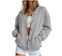 Unimate Bomber Jacket For Women Uk Soft Oversized Long Sleeve Ribbed Collar Button Down Sweatshirt Loose Fit Varsity Outerwear With Side Pockets Casual Layering Coat For Streetwear Outdoor Walks