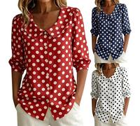 Unimate Cotton Tops for Women UK Peter Pan Collar Button-Down Blouses 3/4 Puff Sleeve V-Neck Top Casual Elegant Shirt Lightweight Breathable Loose Fit Summer Tops Workwear and Daily Wear