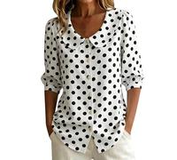 Unimate Cotton Tops for Women UK Peter Pan Collar Button-Down Blouses 3/4 Puff Sleeve V-Neck Top Casual Elegant Shirt Lightweight Breathable Loose Fit Summer Tops Workwear and Daily Wear