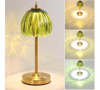 UNIMIW Tulip Table Lamp with 5200mAh Battery & Touch Control, Cordless Small Table Lamp with 3 Colors, Dimmable Rechargeable Table Lamps for Living Room, Bedroom, Desk, Bedside,Patio (Green)