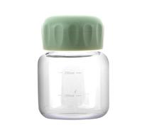 Unimoety Small Borosilicate Glass Juice Bottle with Lid, 10 oz Clear Water Bottle with Scale Mark,Cute Milk Cup Coffee Mug Juicing Drinking Jar for Fruit Drinks,Tea,Beverage,Hot & Cold Drinks (Green)