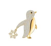 Unimooie Penguin Snowflake Brooch Women's Gold-Plated Cubic Zirconia Penguin with Snowflake Cute Winter Christmas Accessory Animal Jewellery Gift for Women Scarf Coat Lapel Pin