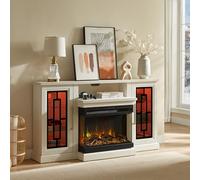 Unineo - 59 inch LED TV Stand with 3 Sides Glass Fireplace, Modern Media Entertainment Center Console Table for TVs up to 65" with Adjustable Flame and