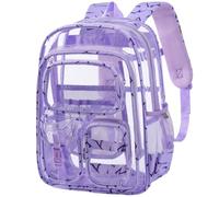 Unineovo Clear Backpack for Teen Girls, Transparent Purple Lightning Crack PVC Backpack, Lightweight Waterproof Daypack for School Gym Travel