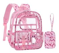 Unineovo Mini Clear Backpack for Stadium Approved 12x6x12, Small Transparent Backpacks Plastic See Through Clear Bag for Kids Girls Women for Sporting Event, Concerts, Work, Festival (Pink Print)