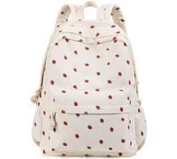 Unineovo School Backpack for Girls, Corduroy Bookbag with 6X Cute Pin Accessories, Lightweight Laptop Bags for Teens, Women, Beige Strawberry, Regular, Cute