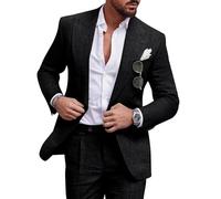 UNINUKOO Linen Suit for Men Summer Wedding Set of 2 Lace Lapels Casual Blazer Trousers Beach Wear for Men