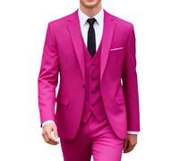 UNINUKOO Men Suits Slim Fit 3 Piece 1 Button Wedding Formal Business Tuxedo Suit Jacket Pants Vest Set, Pink, XL