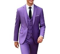 UNINUKOO Men Suits Slim Fit 3 Piece 1 Button Wedding Formal Business Tuxedo Suit Jacket Pants Vest Set, Light Purple, M