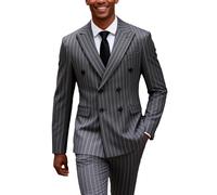 UNINUKOO Mens 2 Piece Pinstripe Suit for Men Double Breasted Tuxedo Business Wedding Dinner Party Jacket Pants Suit Set, Gray, 36