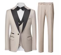 UNINUKOO Men's 3 Piece Suit Formal Dinner Classic Wedding Prom Regular Fit Peak Lapel Tuxedo for Men, Beige, M