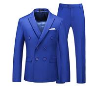 UNINUKOO Mens Suits 2 Piece Double Breasted Tuxedo Suit Slim Fit Wedding Party Dress Formal Suits for Men, Royal Blue, 40