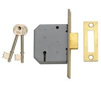 Union 2177 Polished Brass 3 Lever Mortice Deadlock - 77.5mm For Timber Doors