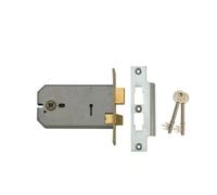 Union 3 Lever Horizontal Mortice Sashlock, Steel, Reversible Latch, for Timber Doors up to 54mm, Supplied with Two Keys (Satin Chrome, 2.5 inch / 124mm, Keyed Alike)