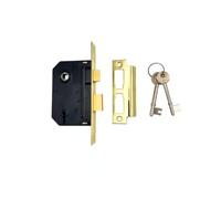 Union Essentials 3 Lever Mortice Sashlock, Steel, Reversible Latch, Internal Timber Doors, with Strike Plate and Keys (Brass, 3 inch /79mm, Bagged)
