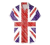 Union Jack 2024 Oversized Shirts for Men Queen Platinum Jubilee Men's Short Sleeve Shirts Summer Striped Casual Shirt Button Down Regular Fit Tops King Charles Coronation Vintage T Shirts