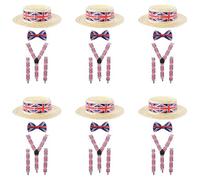 Union Jack Accessory Set - Pack of 24 - Union Jack Braces, Bowtie and Boater Hat - Adults King's Coronation VE Day Street Party Fancy Dress Costume
