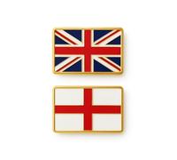 Union Jack and St George's Cross Metal Pin Badge Set, Gold-Plated Back, 2-Piece