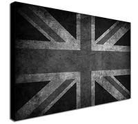 Union Jack Black And White - Wrapped Framed Canvas Wall Art - Various Sizes (A4 [30cm x 20cm])