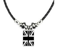 Union Jack Black & White Soft Black Leather Necklace With Velvet Gift Bag